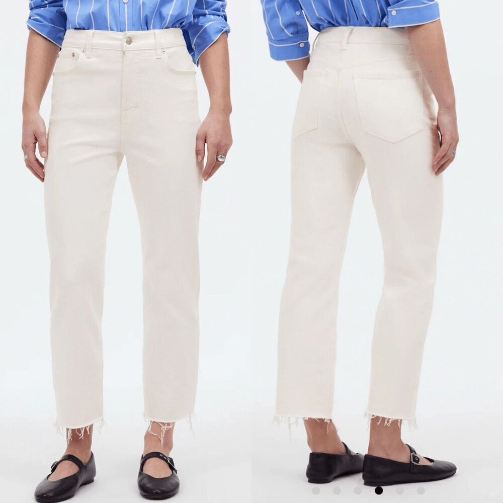 MADEWELL Jeans Women 23 The '90s Straight Crop Ivory Raw Hem NQ179